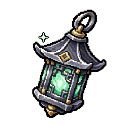 Silver lantern event mark with a jade flame